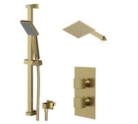 Colore Square Concealed Twin Thermostatic Shower Valve | Brushed Brass | Stainless Steel | 200mm