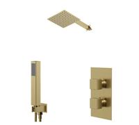 Colore Square Concealed Twin Thermostatic Shower Valve | Brushed Brass | Stainless Steel | 200mm