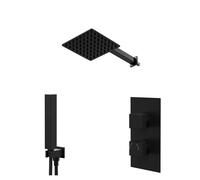 Colore Square Concealed Twin Thermostatic Shower Valve | Matt Black | Stainless Steel | 200mm
