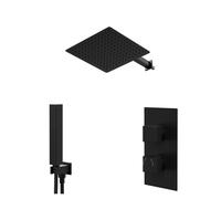Colore Square Concealed Twin Thermostatic Shower Valve | Matt Black | Stainless Steel | 300mm