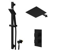Colore Square Concealed Twin Thermostatic Shower Valve with Diverter and Fixed Head with 345mm Wall Arm and Slide Rail Kit | Matt Black | Stainless Steel | 300mm