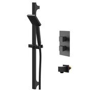 Colore Square Concealed Twin Thermostatic Shower Valve with Square Slide Rail Kit and Square Elbow | Matt Black | Stainless Steel | 120mm x 680mm x 88mm