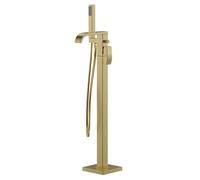 Colore Square Freestanding Bath Shower Mixer Tap | Brushed Brass | 195mm x 1032mm x 314mm