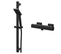 Colore Square Thermostatic Bar Valve Mixer Shower with Square Slide Rail Kit | Matt Black | Stainless Steel | 287mm x 670mm x 90mm