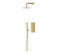 Colore Triple Thermostatic Valve Mixer Shower Including Round Fixed Shower Head | Brushed Brass | Stainless Steel | 200mm