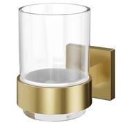 Colore Vector and Glass Wall Mounted Bathroom Tumbler | Brushed Brass | 70mm x 100mm x 115mm