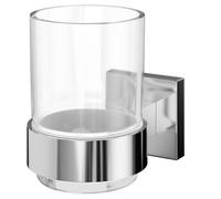Colore Vector Polished and Glass Wall Mounted Bathroom Tumbler | Chrome | 70mm x 100mm x 115mm