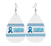 Colorectal Cancer Awareness Month Blue Ribbon 2023 PU Leather Earrings Earbob Earrings Teardrop Dangle Earrings For Women Girls Bridal Wedding