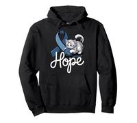 Colorectal Cancer Awareness Ribbon Cat Blue Colon Cancer Pullover Hoodie