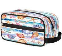 Colored Anchor Starfish Seashell Toiletry Bag Organizer Wash Bag Cosmetic Makeup Bag Storage Pouch Travel Case for Women Men Boys Girls