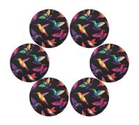 Colored Art Hummingbird Boho Decorative Round placemats Reusable placemat for Baby Burlap Chargers for Dinner Plates Easy to Clean Waterproof Vintage placemats Set of 6 15.4x15.4in