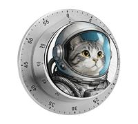 Colored Astronaut Cat Kitchen Timer Visual Timer for Cooking 60 Minute Wind Up Timers Stainless Steel Manual Magnetic Countdown Visual Mechanical Timers Cooking Clock with Loud Alarm