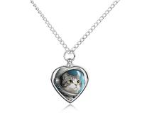 Colored Astronaut Cat Pet Cremation Jewelry for Ashes Waterproof Urn Necklace with Filling Kit Heart Pendant Ash Necklace Memorial Keepsake Jewelry Custom Sympathy Gift for Dog Cat Human Ashes