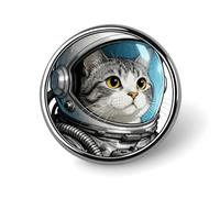 Colored Astronaut Cat Round Lapel Pins for Men Women Metal Button Pin Fashion Personalized Brooch Pins for Men Suits Cute Brooch Badge for Backpack Clothing Hat Bag Decoration