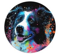 Colored Border Collie 1000-Piece Jigsaw Puzzle Round JigsawPuzzle 1000 Pieces for Adults Interactive Family Game, Brain Challenge, Educational Toy 67.5x67.5cm