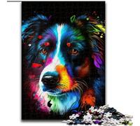 Colored Border Collie 1000 Piece Jigsaw Puzzles for Adults & Teens, Challenging Game And Family Play with Matching Poster And Trivia Sheet (26x38cm)