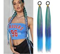 Colored Braided Hair Extensions Ombre Glitter Ponytail Hair Extensions Festival Party Wig Accessories for Women (Green Mix Blue)
