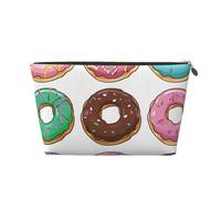 Colored Cartoon Donuts Printed Travel Cosmetic Bags with Gold Zipper Makeup Organizer Cosmetic Case Toiletry Bag for Women Mom Girls