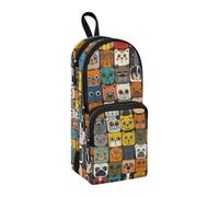 Colored Cats Face Pencil Case, Big Capacity Pen Bag with Compartment Students Schoolbag Shape Stationery Organizer Pencil Pouch Marker Case for School Office Work