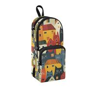 Colored Cats House Pencil Case, Big Capacity Pen Bag with Compartment Students Schoolbag Shape Stationery Organizer Pencil Pouch Marker Case for School Office Work
