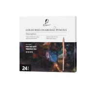 Colored Charcoal Pencils, 12-Pack Sketch Art Set with 4mm Lead Core, Wood Matte Finish, Multi-Color Drawing Sticks for Artists (24 color charcoal pen)