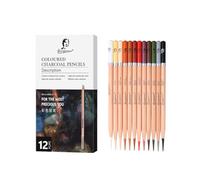 Colored Charcoal Pencils, 12-Pack Sketch Art Set with 4mm Lead Core, Wood Matte Finish, Multi-Color Drawing Sticks for Artists (12 color charcoal pen)