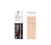 Colored Charcoal Pencils, 12-Pack Sketch Art Set with 4mm Lead Core, Wood Matte Finish, Multi-Color Drawing Sticks for Artists (6 pieces of white charcoal pens)