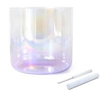 Colored Clear Crystal Singing Bowl with Crystal Striker Suede Mallet & O-ring, Quartz Chakra Sound Bowl for Yoga Meditation, Gradient Purple(440Hz,7 inch C note)