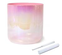 Colored Clear Crystal Singing Bowl with Crystal Striker Suede Mallet & O-ring, Quartz Chakra Sound Bowl for Yoga & Meditation, Gradient Peach Pink(440Hz,8 inch D note)