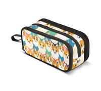 Colored Clover Dogs Pencil Case, Large Capacity Pen Bag for Boys Girls 3 Compartment Pencil Pouch Students Stationery Organizer Marker Case for School Office Work