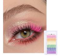 Colored Cluster Lash Extension Kit, 120 Pcs 6 Color Mix Pink Blue Yellow DIY Lash Clusters, Individual 14mm 16mm Rainbow Colorful Cluster Lashes Reusable Fluffy Lash for Women