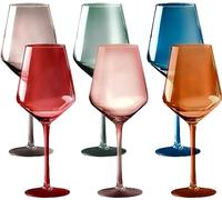 Colored Cordial Glasses Set of 6, 18oz Crystal Unique Fall Drinking Wine Glass Cups with Stem - Luxury Multi Color Glassware Gift Set for Wife & Mom - Colorful Hand Blown Drinkware for Red White Wine.