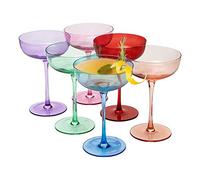 Colored Coupe Glasses - Martini , Cocktail & Champagne Glasses 7oz | Set of 6 | Cute & Colorful Pastel Colored Crystal Cocktail Glassware , Fun Classic Goblet Cocktails Glass, Stemmed Ripple Glassware