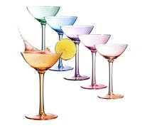 Colored Coupe Glasses Set of 6 | 12 oz Classic Cocktail Glassware for Champagne, Martini, Manhattan, Cosmopolitan, Sidecar, Crystal Speakeasy Style Goblets Stems, Elegantly Vintage Color