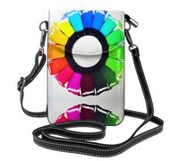 Colored crayon circles Patterned leather crossbody bag, flap phone case, suitable for travel, hiking, camping or everyday use.