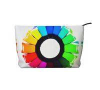 Colored crayon circles Printed Corduroy Cosmetic Bag - Women's Portable Zipper Toiletry Storage Bag, Black, One Size