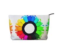 Colored crayon circles Prints Corduroy cosmetic bag for cosmetics storage with zipper closure for travel, camping, and daily use