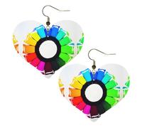 Colored crayon circles Prints Stylish Heart-Shaped Earrings Lightweight Women'S Accessories Perfect For Parties And Valentine'S Day.