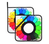 Colored Crayon Circles Set Of 2 Pot Holders, Kitchen Potholder Set, 8 X 8 Inches, &Perfect For Everyday Baking And Cooking.