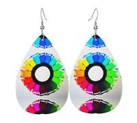 Colored crayon circles Teardrop-shaped leather earrings, clothing decoration, suitable for festival parties, holidays and daily life