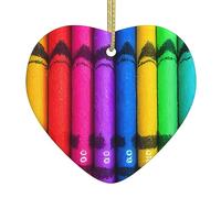 Colored Crayons Christmas Tree Heart Pendant, Christmas Ceramic Pendant, Christmas Decoration Pendant, Holiday Party Party