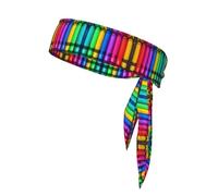 Colored Crayons Printed Sports Headband, Double-Sided with Ties, Versatile for Jogging, Cycling, or Exercising.