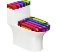 Colored Crayons Toilet Lid Cover Set - Elastic Smooth Fabric Dustproof Fashion Decorate Durable Easy to Clean