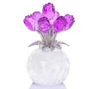Colored Crystal Rose Flower Figurine with Round Vase, Crystal Glass Collection Figurine, Romantic Gift for Women On Anniversary, Valentine's Day, Birthday, Christmas Mothers Day living room(Blu