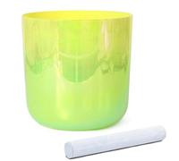 Colored Crystal Singing Bowl for Yoga Meditation & Sound Bath, Clear Quartz Chakra Sound Bowl with Suede Mallet & O-ring, Yellow Green Gradient(440Hz,8 inch E Note)