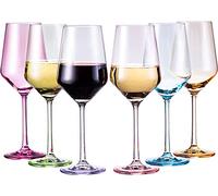 Colored Crystal Wine Glass Set of 6, Large Stemmed 12 oz Glasses, Great for all Occasions & Special Celebrations, Unique Italian Style Tall Drinkware for Red & White Wine