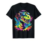 colored dinosaur DJ With Headphones and Sunglasses dino T-Shirt
