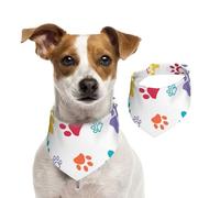 Colored Dog Paw Prints,Dog Bandanas Cotton Pet Scarf Adjustable Bibs for Pet,M