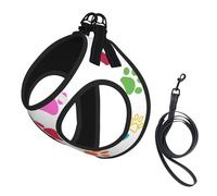 Colored Dog Paw Prints,Pet Harness,Adjustable Reflective Dog Harness,Pet Leash Vest,S