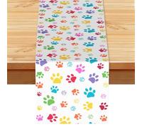 Colored Dog Paw Prints, Table Runner, Imitation Linen Table Runner For Home Party Dining Room 33x183 cm